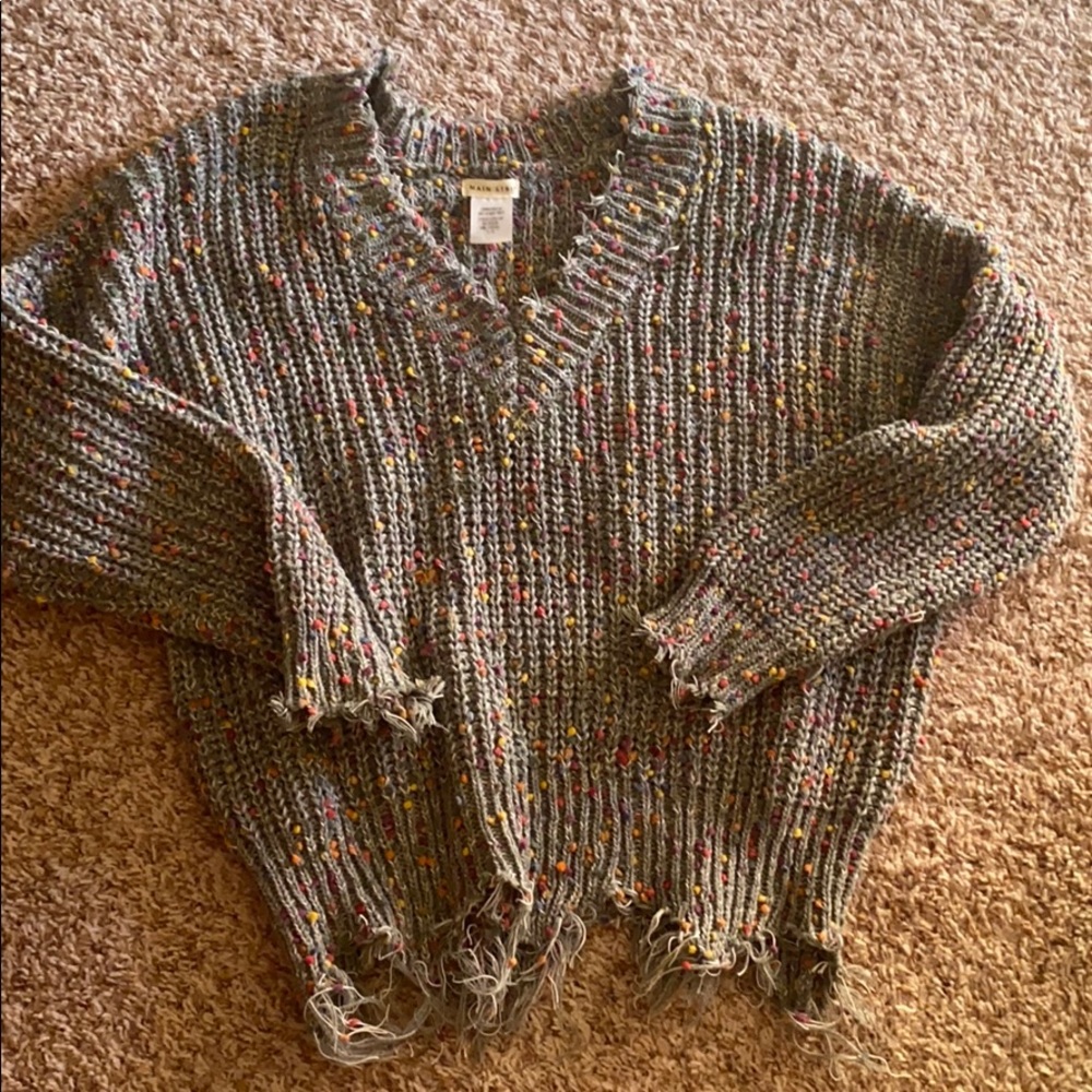 Gray distressed confetti sweater